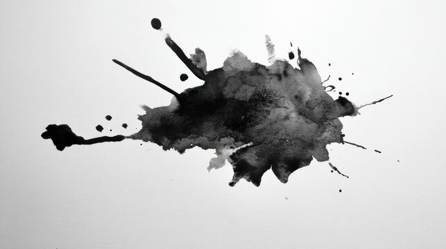 Black Ink Spill on White Paper Creates Abstract Design With Light Grey Background, Evoking Thoughts and Interpretations