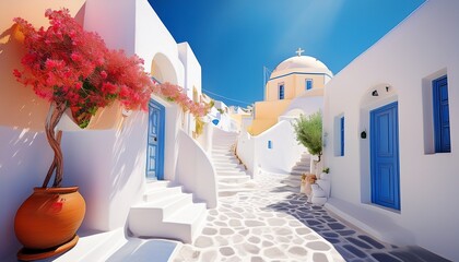 greece santorini island oia conceptual background white architecture of a narrow street abstract background greek islands santorini
