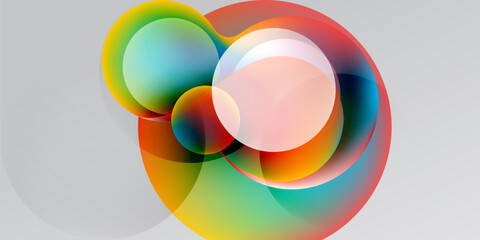 Fototapeta premium Abstract colorful circles overlap, creating vibrant translucent shapes. Gradient hues blend, forming dynamic visual composition.