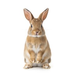 Obraz premium A close-up view of a brown and white rabbit with large ears and a fluffy tail