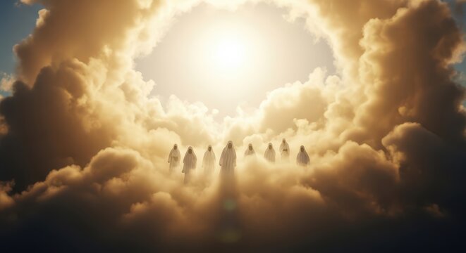 Heavenly Light Angels Ascending, Religious Illustration, Divine, Spiritual, Hope, Rebirth