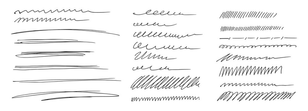 Pen scratch underline with scribble doodle squiggle for random squiggly effect. Line messy sketch with circle pencil stroke for element isolated vintage. Thin drawing pen with texture scribble