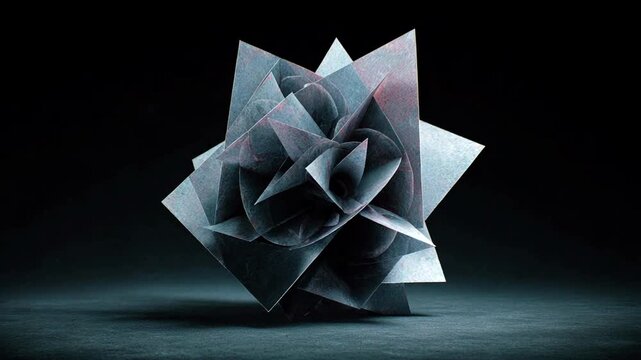 Abstract geometric paper sculpture with sharp angles and complex folds.