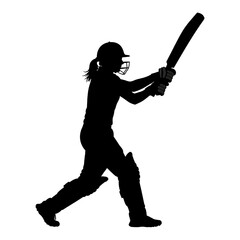Cricket player silhouette isolated on white background