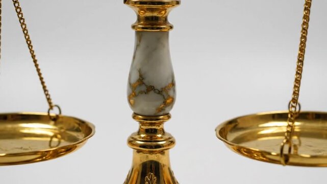 Antique gold scale with marble center on white background isolated