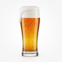 A frosty glass filled with golden amber beer topped with a creamy white head