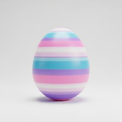 Colorful striped egg with pastel shades against a plain background