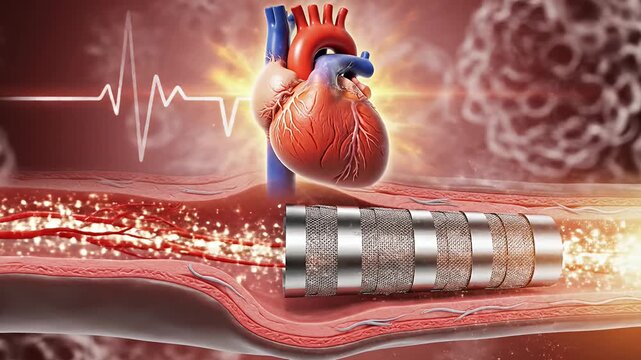 Human heart, artery blockage, and medical stent treatment