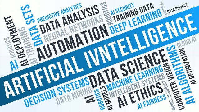 Diagonal Tech Artificial Intelligence Word Cloud Animation Shameless Loop. AI Kinetic Typography Innovation Theme
