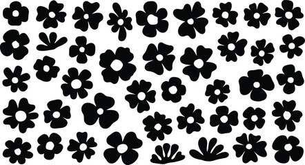 Fototapeta premium Collection of various black floral silhouettes on white background