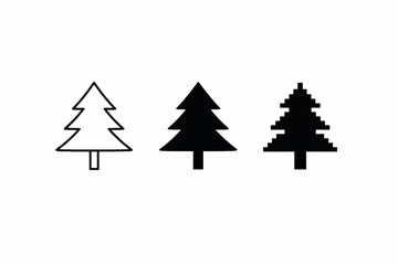 Fototapeta premium Minimalist tree icons: outline, solid, and pixel art designs