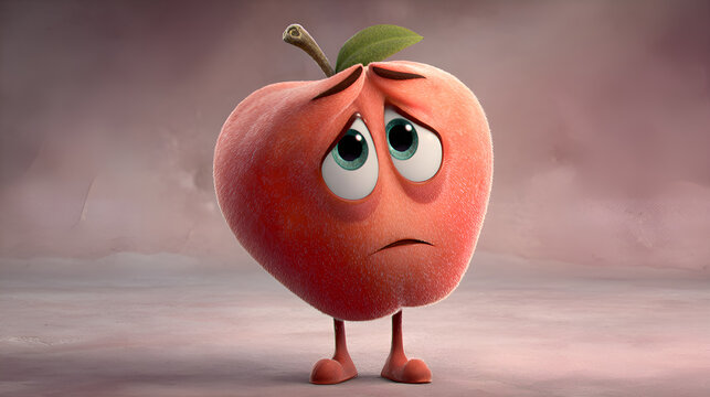 Little red apple character feeling sad and depressed