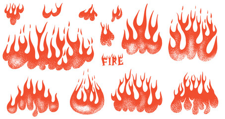 Set of silhouette flame and fire in vintage style. Hand drawn engraved monochrome bonfire sketch. Vector illustration for posters, banners and logo © artbalitskiy