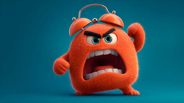 Angry orange furry alarm monster yelling frustration