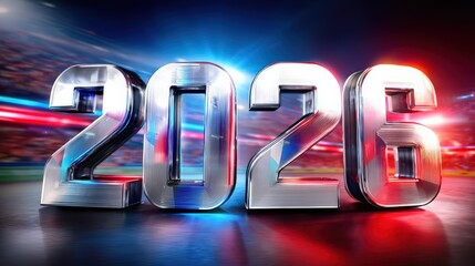 2026 Year Number With Red And Blue Light