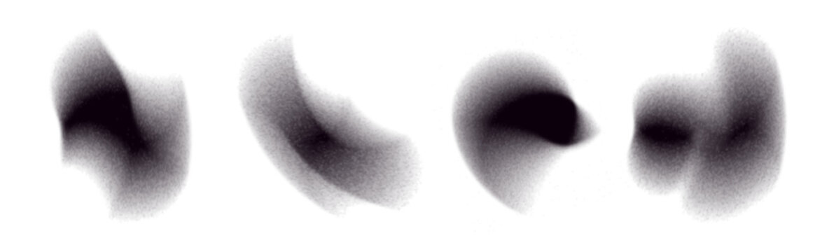 Gradient blur shape. Black abstract figure noise effect. Wave grunge element black gradation color. Fluid paint brush, aura, mesh blurry flow forms. Vector shape for modern gradient design