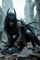 Shadow realm marauder with chained armor and fiery eyes