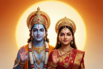 Fototapeta premium Sita Ram Close Up Divine Love Portrait