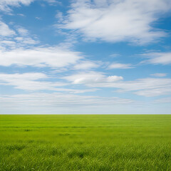 Fototapeta premium A green field under a blue sky with white clouds