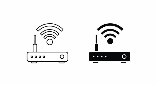 Line art illustration of two wireless routers with WiFi signals on a plain white background.