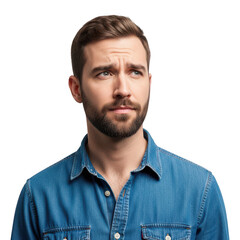 Fototapeta premium Confused man portrait isolated on transparent background