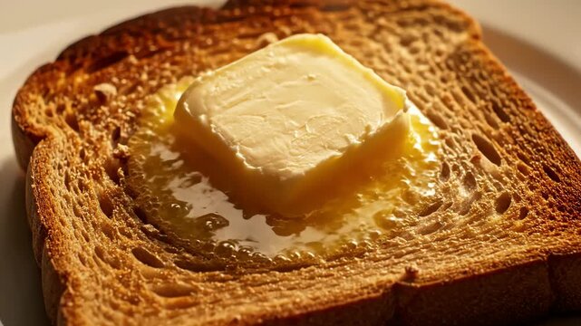 Close up of toasted bread slice with melted butter