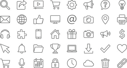 Universal, user, interface, line, icons, set, minimalist, outline, symbols, for, web, mobile, app, UI, UX, design, collection, vector, pack