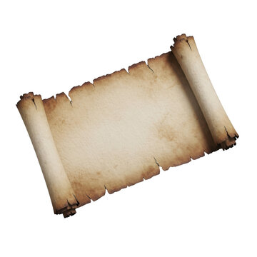Ancient parchment scroll with a mysterious and intriguing appearance isolated on transparent background