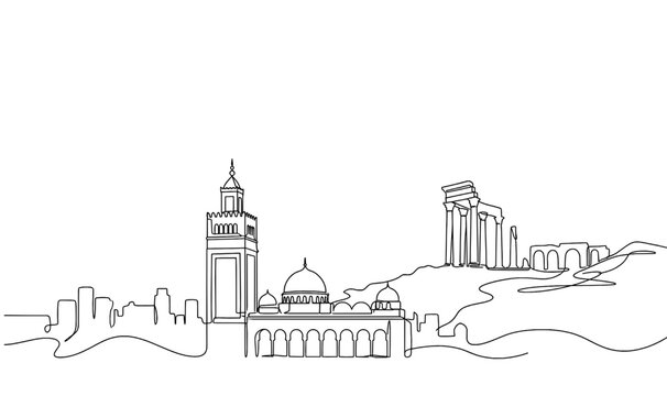 Tunis City Skyline Monoline Vector Background