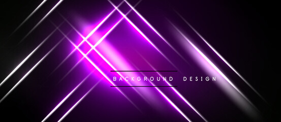 Obraz premium Abstract purple neon lines intersect over dark background. Modern design element for digital projects, presentations.