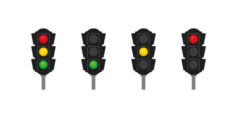 Traffic Light Signal Red Yellow Green Vector Icon Set
