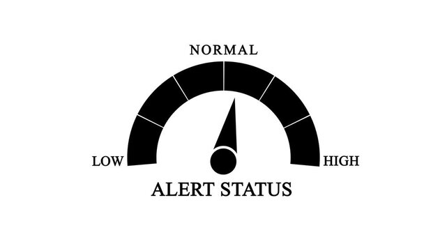 Alert status level gauge icon. Security or technical warning meter with low, normal, and high indicator levels.