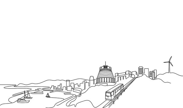 Canberra Australia City Skyline Monoline Vector Background