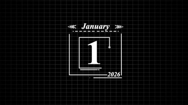 January 1st 2026 digital calendar display date. Highlighting date Very important date on the calendar.