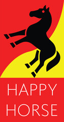Vibrant horse logo with dynamic design and happy horse text