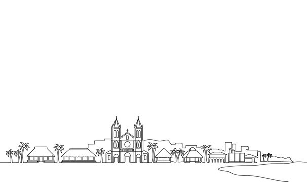 Apia Samoa City Skyline Monoline Vector Background