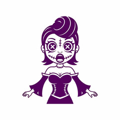 Fototapeta premium Creepy Voodoo Doll Character Illustration, Scary Female Figure with Stitches and X Eyes