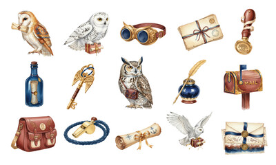 Watercolor Magic Owl and Postal Mail Set