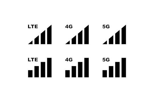 LTE 4G 5G Mobile Signal Strength Vector Icon Set
