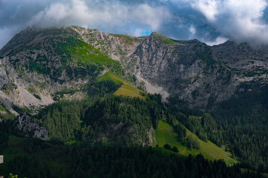 Scenic landscape of high German mountains under a cloudy sky