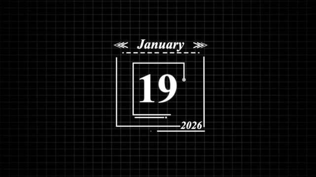 January 19th 2026 date display with grid background. Highlighting date Very important date on the calendar.