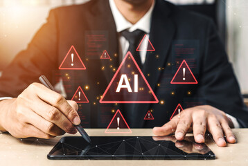 Futuristic artificial intelligence concept depicting AI hallucination, processing errors, and...