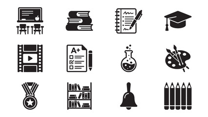 School Education and Academic Learning Icon Set for Classroom, Student Achievement and Subject Study Applications © N R B
