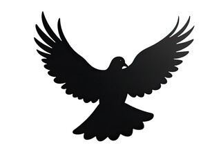 Fototapeta premium A single black bird silhouette takes flight against a bright white background