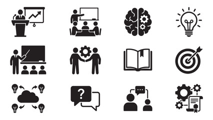 Fototapeta premium Corporate Training and Knowledge Sharing Icon Set for Business Education, Team Learning and Professional Development