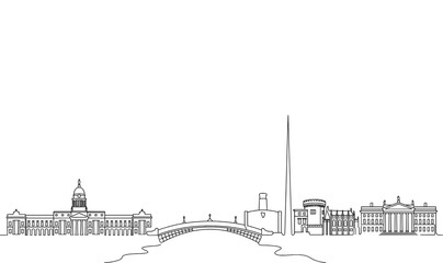 Obraz premium Dublin Ireland City Skyline Monoline Vector Background
