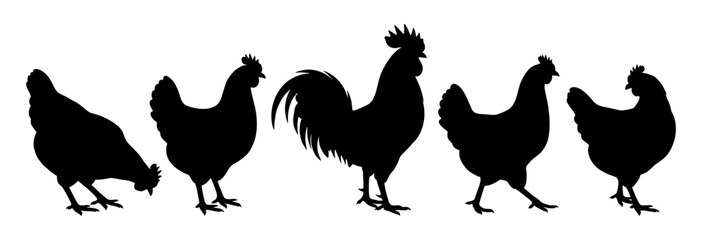 Naklejka premium Rooster and hen silhouette set in farm style