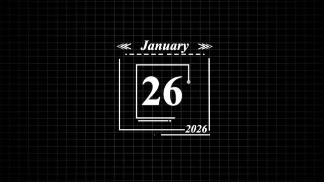 January 26th Date Display with Grid Background calendar. Highlighting date Very important date on the calendar.