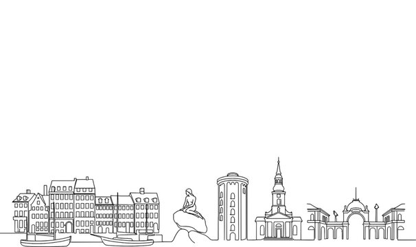 Copenhagen Denmark City Skyline Monoline Vector Background