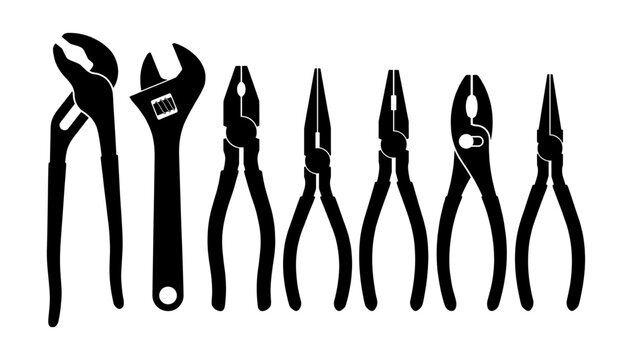 Hand tool silhouette set with plier and wrench